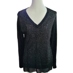 Soft Surroundings Black Sweater With Gold Metallic Thread Size Medium